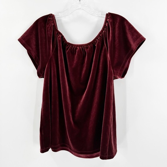 Gap Red Velvet Short Sleeve Off The Shoulder Casual Top Women's Size Medium - Picture 3 of 9